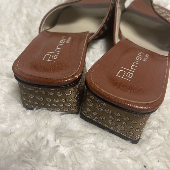 Palmieri fabric Brown & glittery dots prints leather lining Slide Sandals EUR 40 - Picture 4 of 9